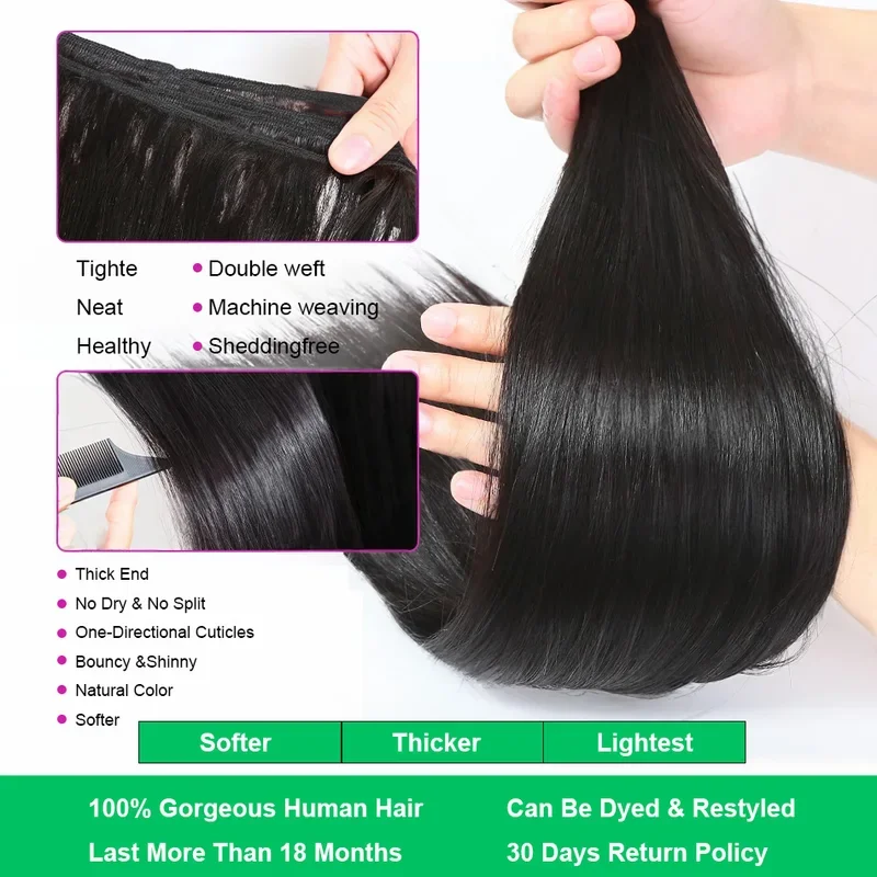 30 32 Inch 14A Bone Straight Human Hair Bundle Natural Black 3 4 Bundles Remy Unprocessed Virgin 100% Raw Human Hair Extensions