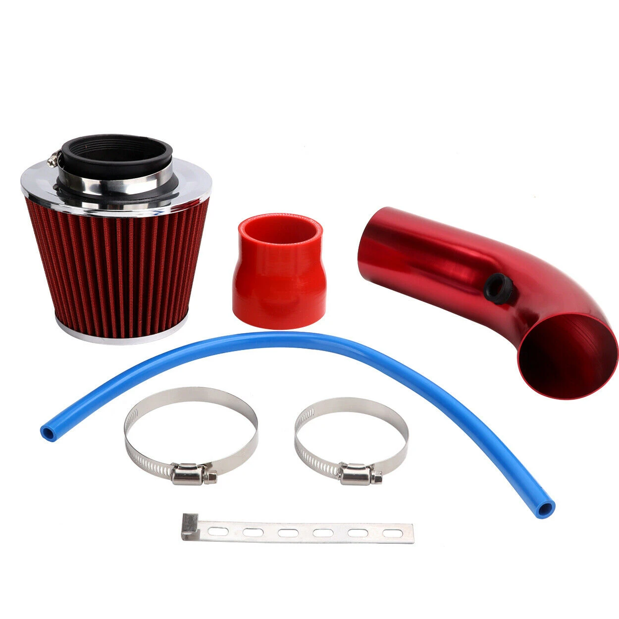 Image 01 - Universal Car Cold Air Intake Filter Induction Pipe Power Flow Hose System Red