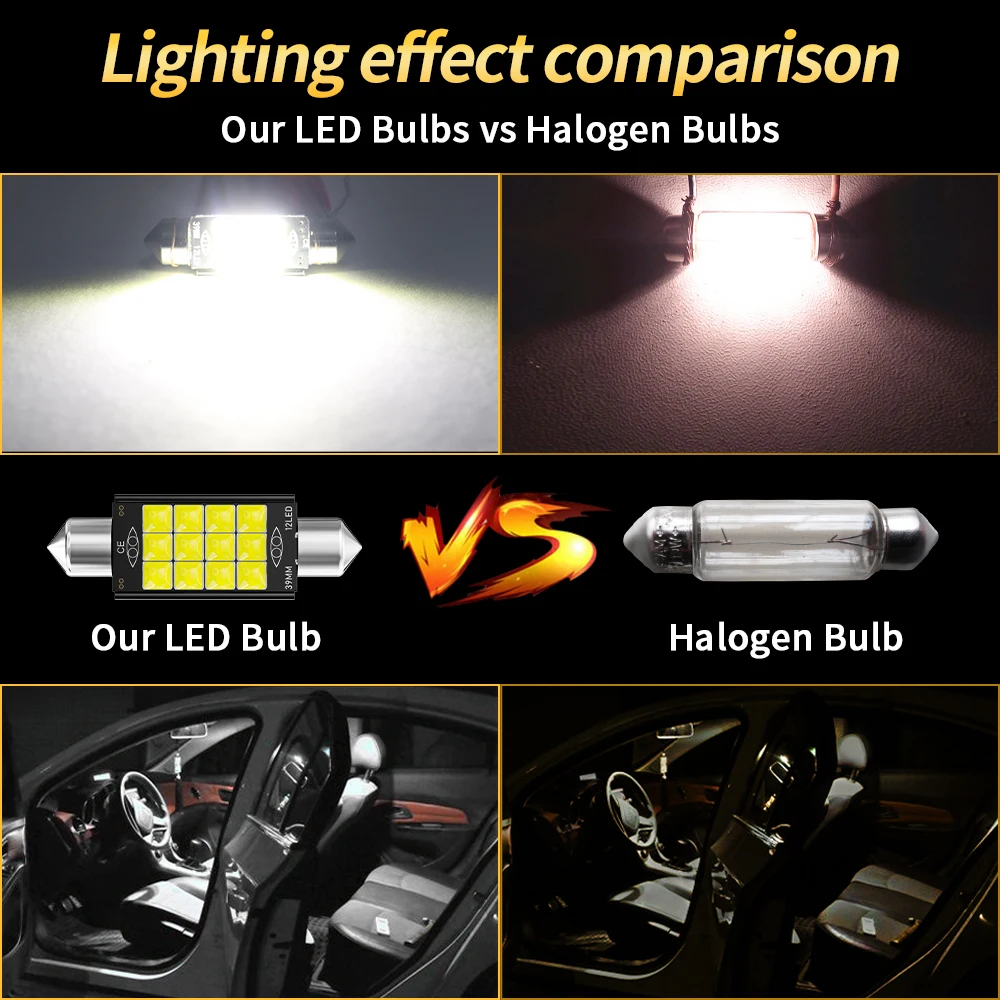 Bombillas LED Canbus para coche, lámparas de lectura de techo Canbus, 6000K, diodo blanco de 12V, C5W, C10W, 31/36/39/41mm, 2 uds.
