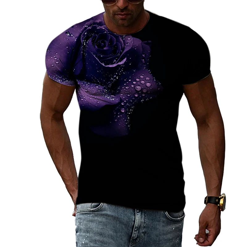 

Summer Many Flowers Leisure Pattern Men's T-shirt Hip Hop 3D Print Personality Neck Short Sleeve Fashion Clothes