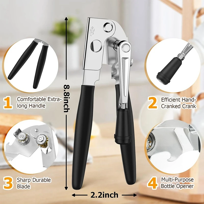 Ihvewuo 2Pcs Commercial Can Opener Easy Crank Can Opener Heavy Duty With  Ergonomic Design Large Handheld Can Opener Easy for Big Cans 