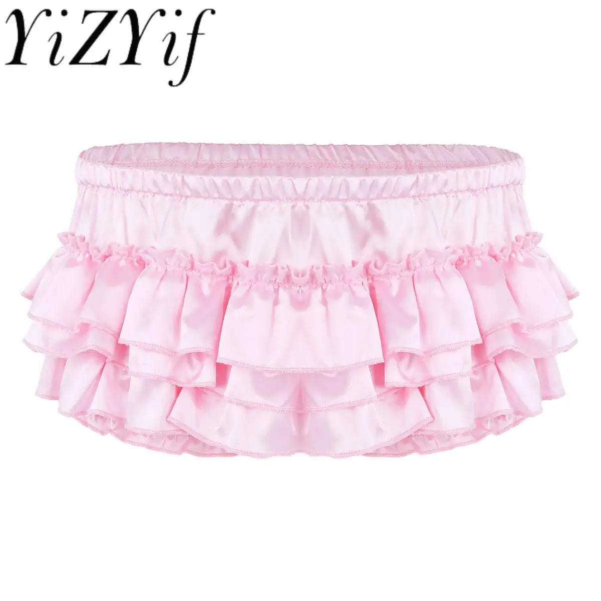 

Mens Shiny Satin Sissy Lingerie Panties Male Sexy Briefs Underwear Ruffled Lace Trim Bloomer Tiered Skirted Soft Underwear