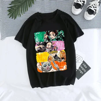 Women T-shirt Kaus Grafis Anime Demon Slayer Uniseks Tanjirou Kamado Kaus Wanita Kimetsu No Yaiba Nezuko Kaus Wanita 2