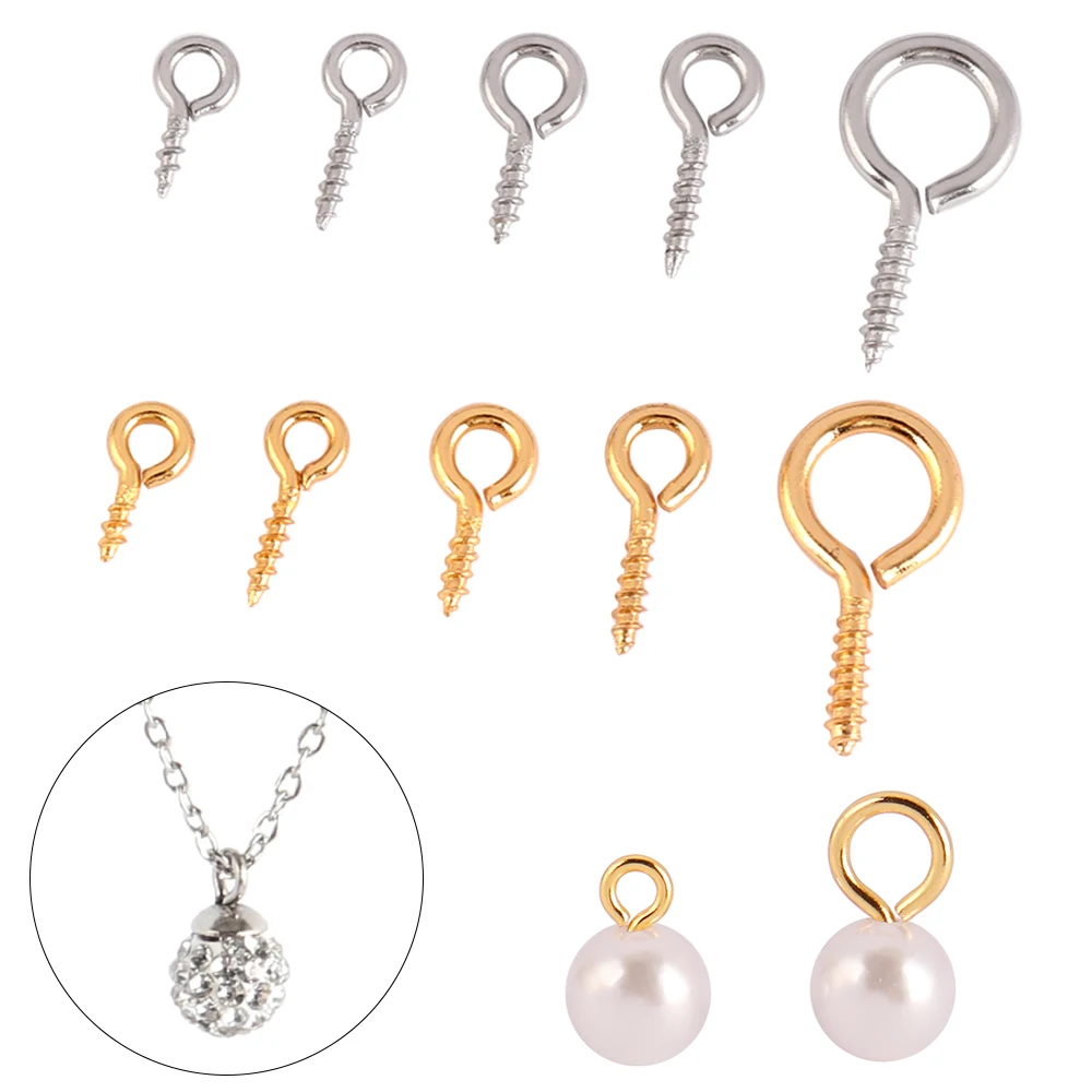 

50pcs/lot Stainless Steel Tiny Mini Eye Pins Hooks Eyelets Screw Threaded Clasps For DIY Jewelry Making Findings Accessories