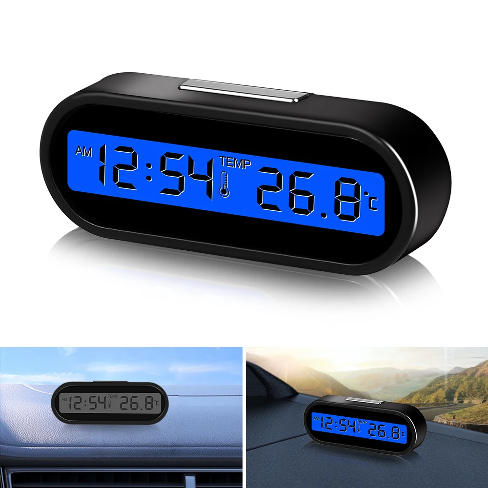 2en1 Voiture Numérique LCD Température Thermomètre Horloge Auto