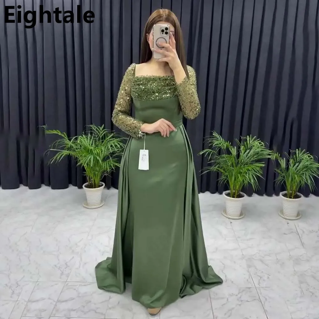 Army Green Long Sleeve Sequin Evening Dress For Wedding Party Off Shoulder  Mermaid Formal Prom Dress Dubai Party Gown Customized - AliExpress 320