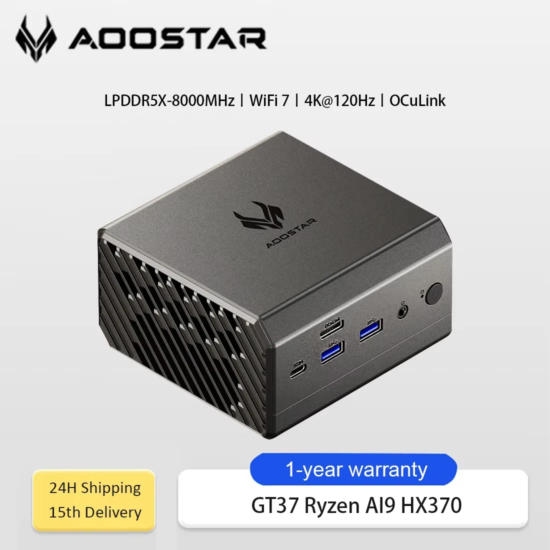AOOSTAR GT37 Mini PC Ryzen™ AI9 HX370 Radeon 890M WiFi7 OCuLink