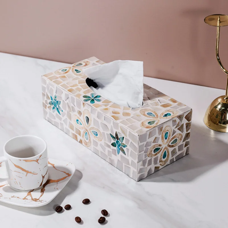 Nordic Colorful Shell Tissue Box Handmade Mother-of-pearl Pumping Paper Box Home Living Room Coffee Table Storage Supplies 6