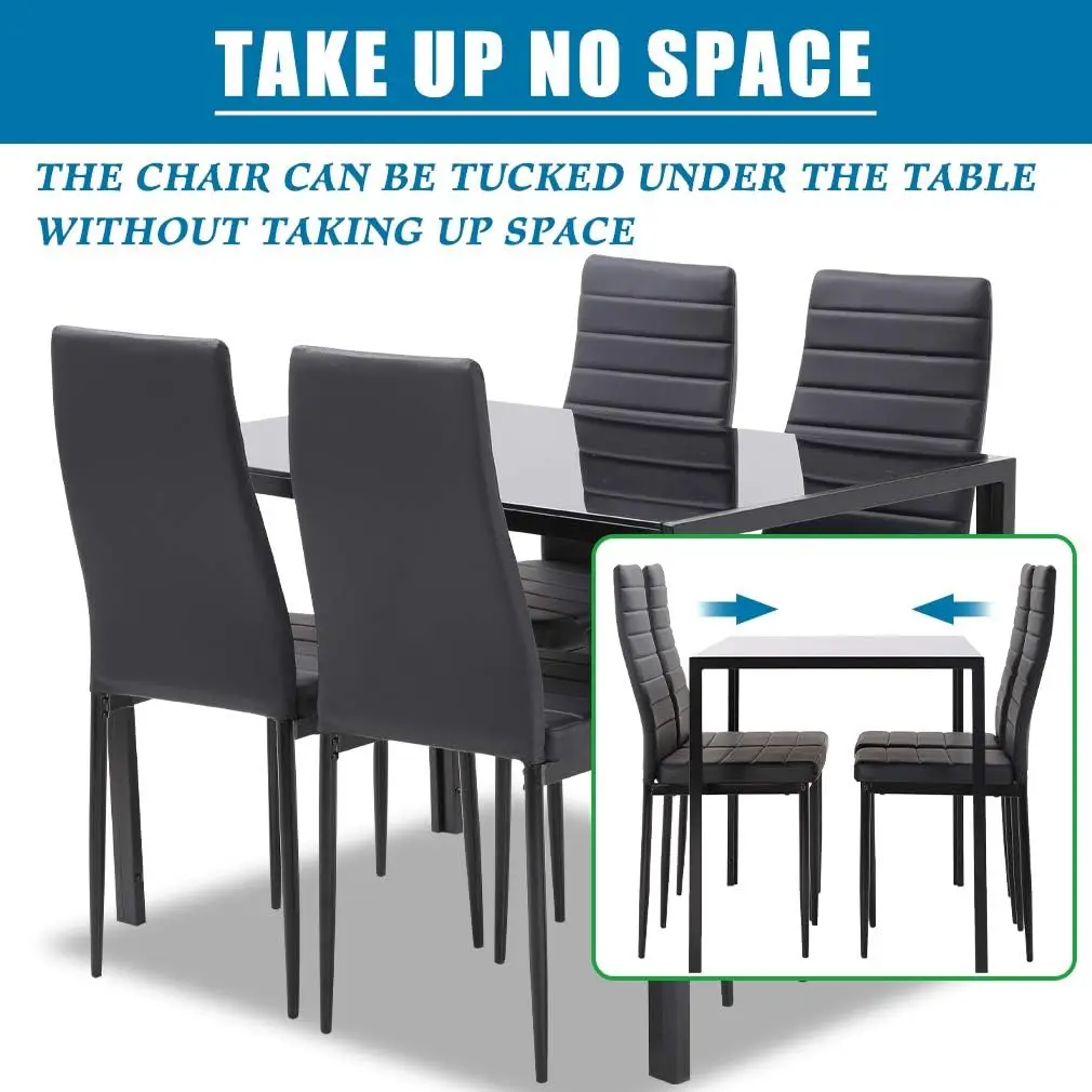 5-Piece Dining Table Set Glass Kitchen Table with 4 Upholstered Chairs Space-Saving Design Faux Leather Cushions Modern