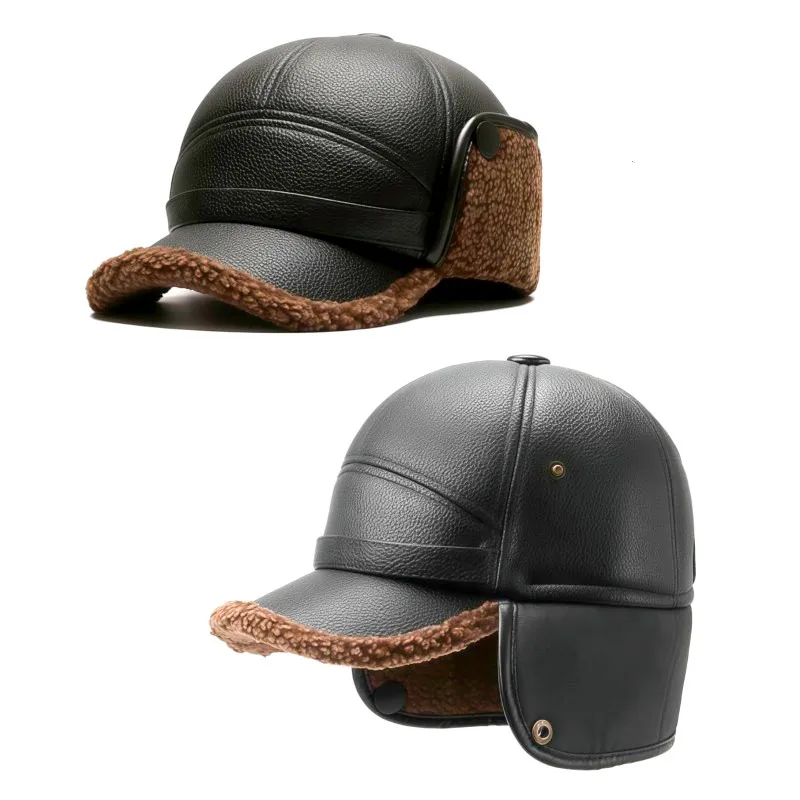Winter Hat Earflap Hat Men&rsquo;s Winter Thick Ear Protection Hats Outdoor Sport Warm Baseball Cap Leather Dad Caps Earflaps Bomber Hats Ski Russian Cap