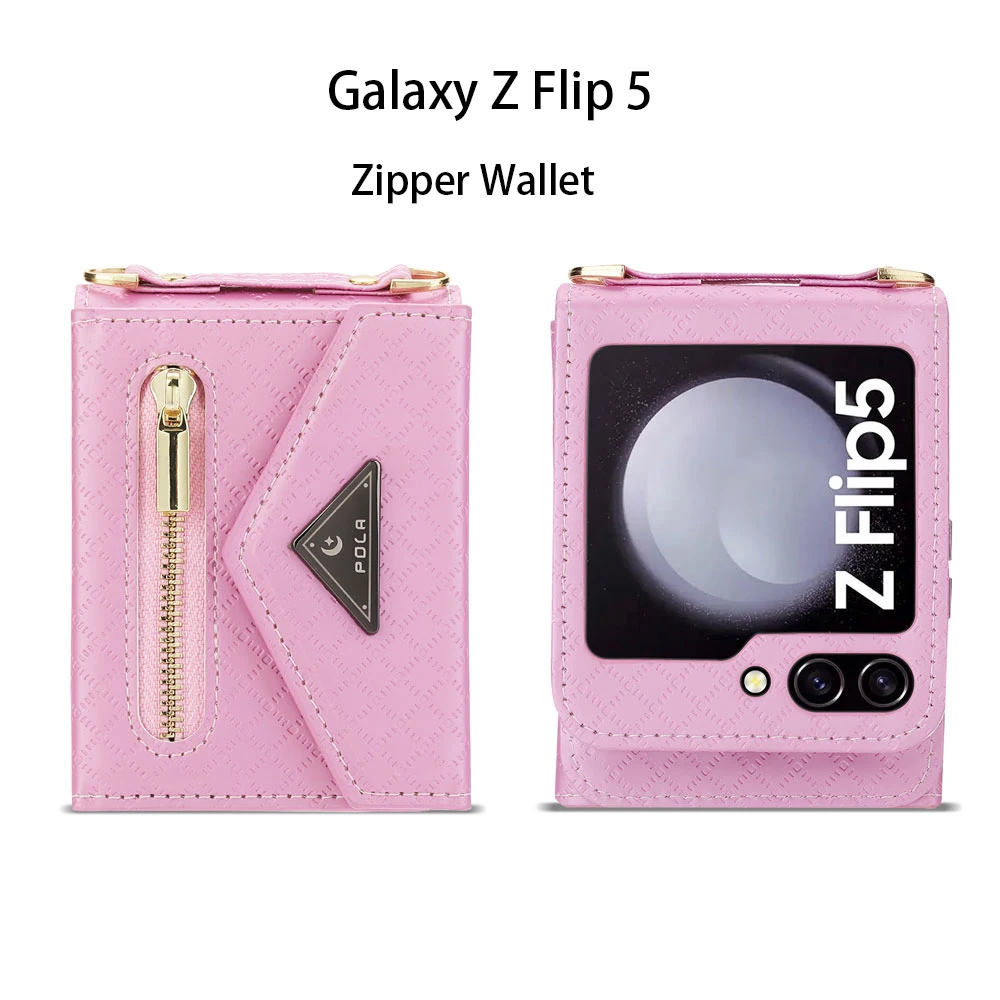 Stylish Zipper Crossbody Bag Phone Case for Samsung Galaxy Z Flip 5 Multi-function Card Case Anti-drop Leather Protective Cover