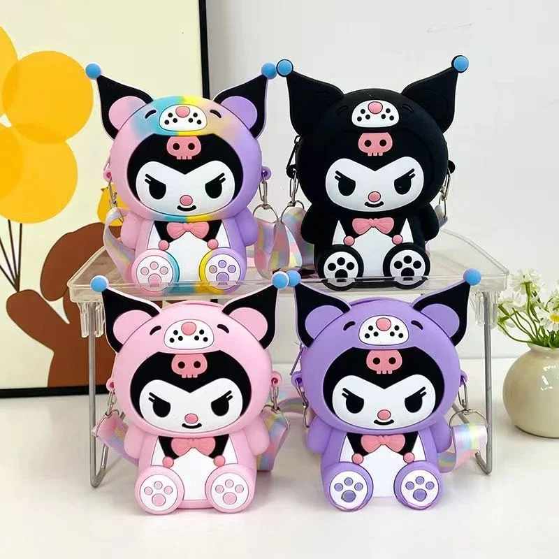 

Kawaii Sanrio Anime Kuromi Crossbody Bag Cute Cartoon Silica Gel Waterproof Children Change Purse Gift for Girls