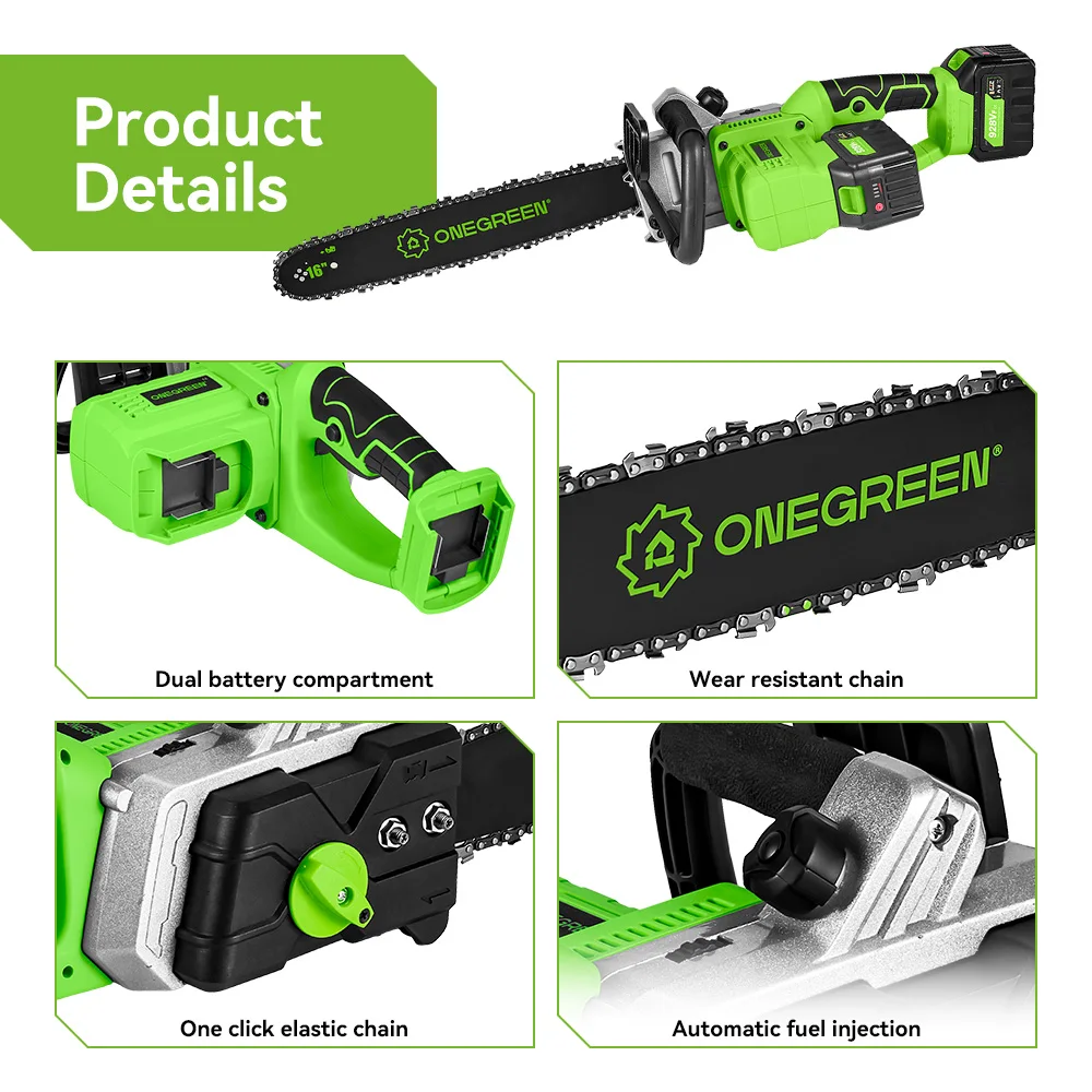 ONEGREEN 8000W 16Inch Brushless Electric Chainsaw Cordless Battery Pruning Saw Woodworking Power Tools For Makita 18V Battery 5