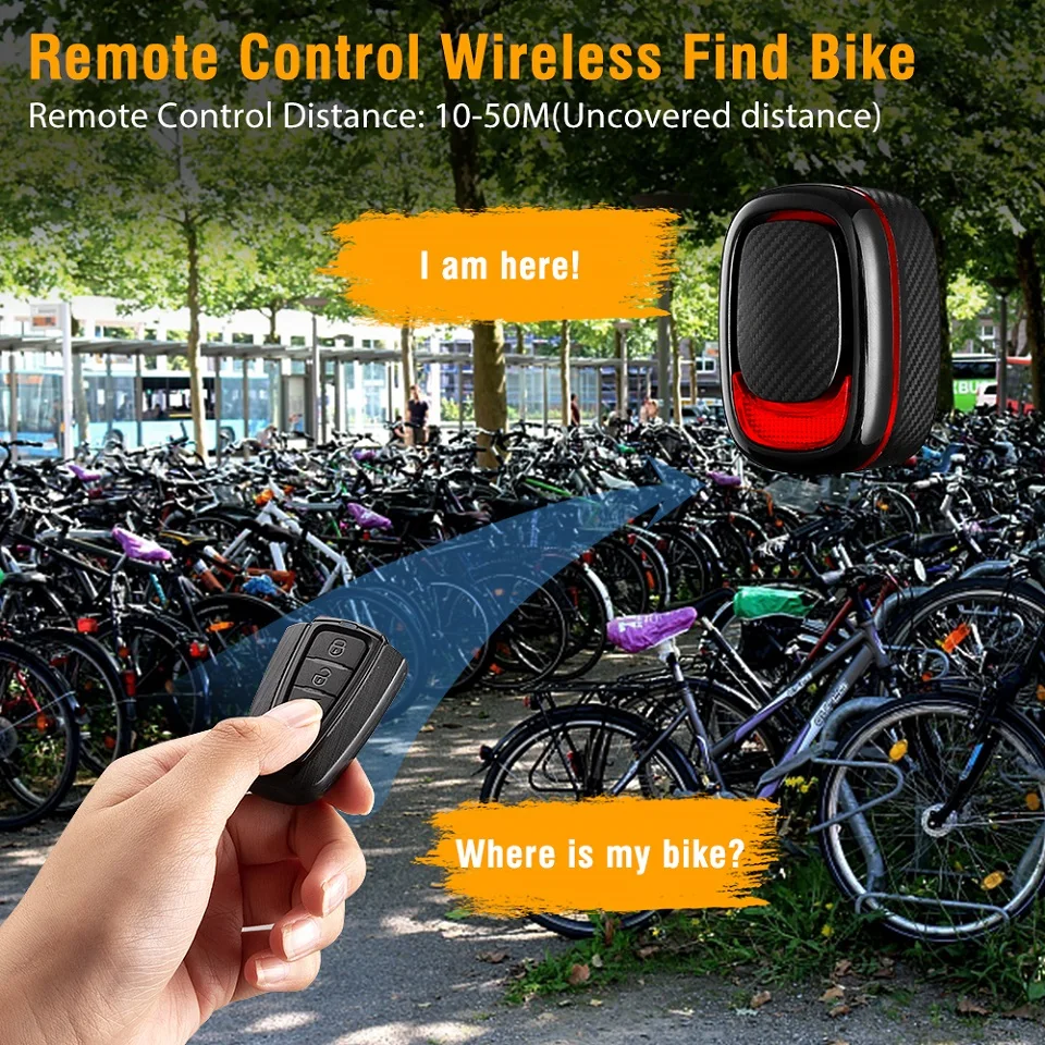 Wsdcam Anti-Theft Bike Alarm Remote Control Bike Taillight Bicycle Vibration Alarm Auto Brake Sensing Light Waterproof IP65 bicycle alarm bicycle rear light