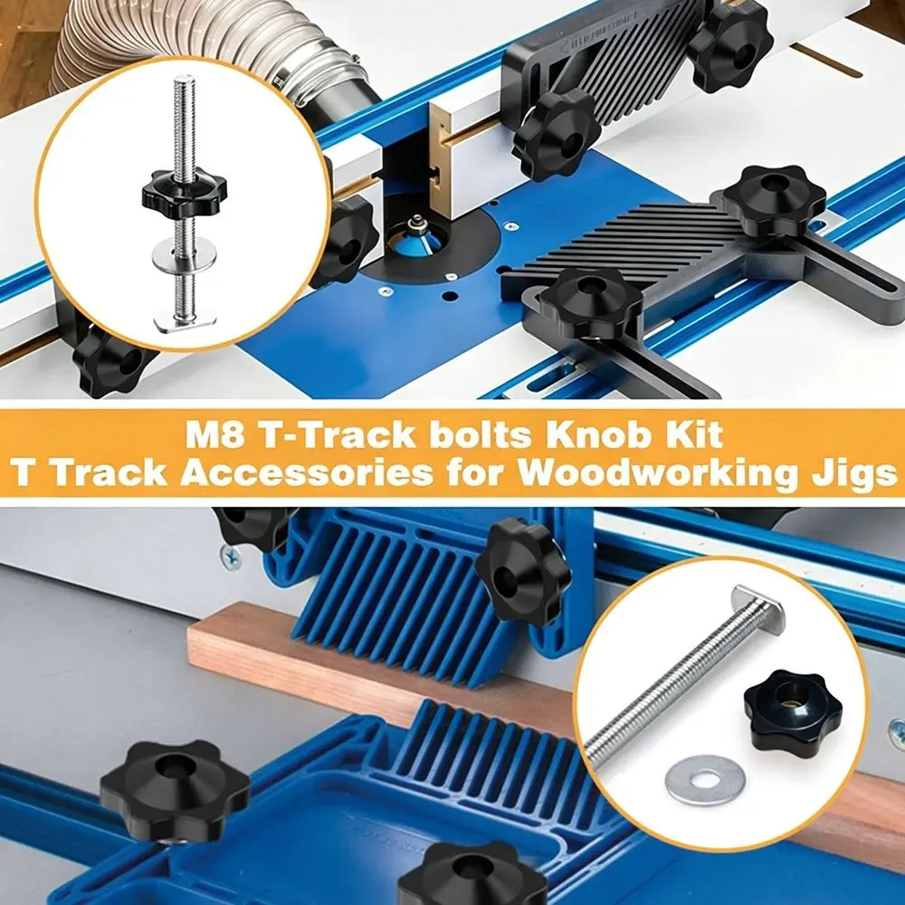 가스켓이 있는 4pcs 전문가용 T 트랙 볼트 아연 도금 고강도 T-슬롯 볼트 녹 방지 스타 손잡이 T 트랙 액세서리