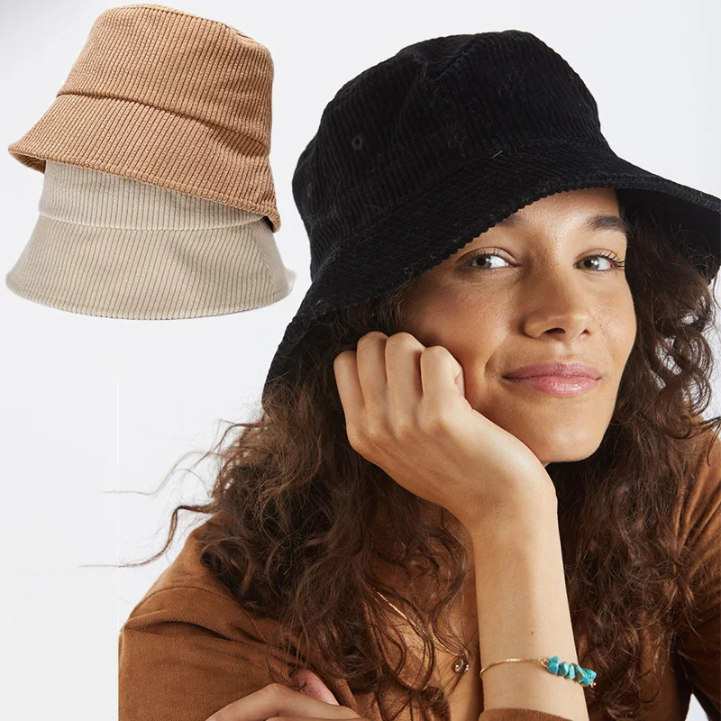 Corduroy Bucket Hat Spring Autumn Women Men Fisherman Foldable