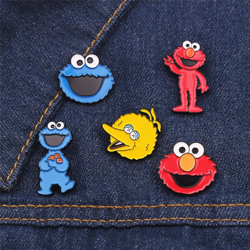 Sesame Street Spilla Anime Cartoon Badge Elmo Cookie Monster Metallo Smalto Pin Orecchino Uomo Donna Zaino Spilla Gioielli