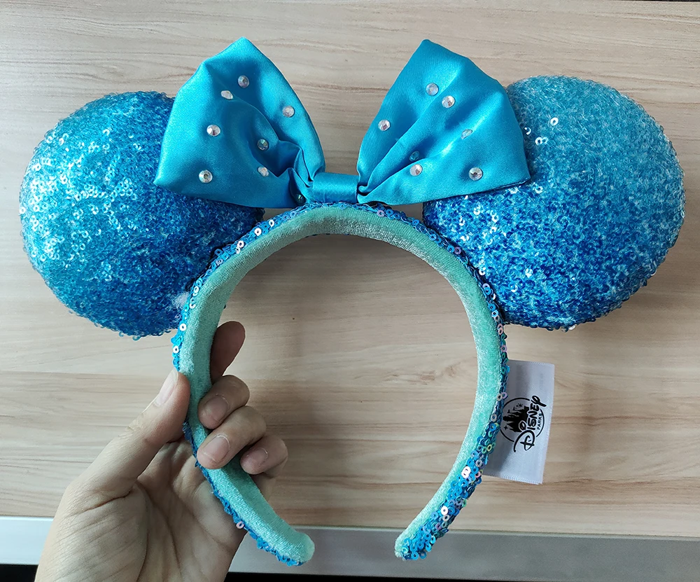 

2023 Disney Parks Blue Aqua Sequin Minnie Mouse Ears Headband