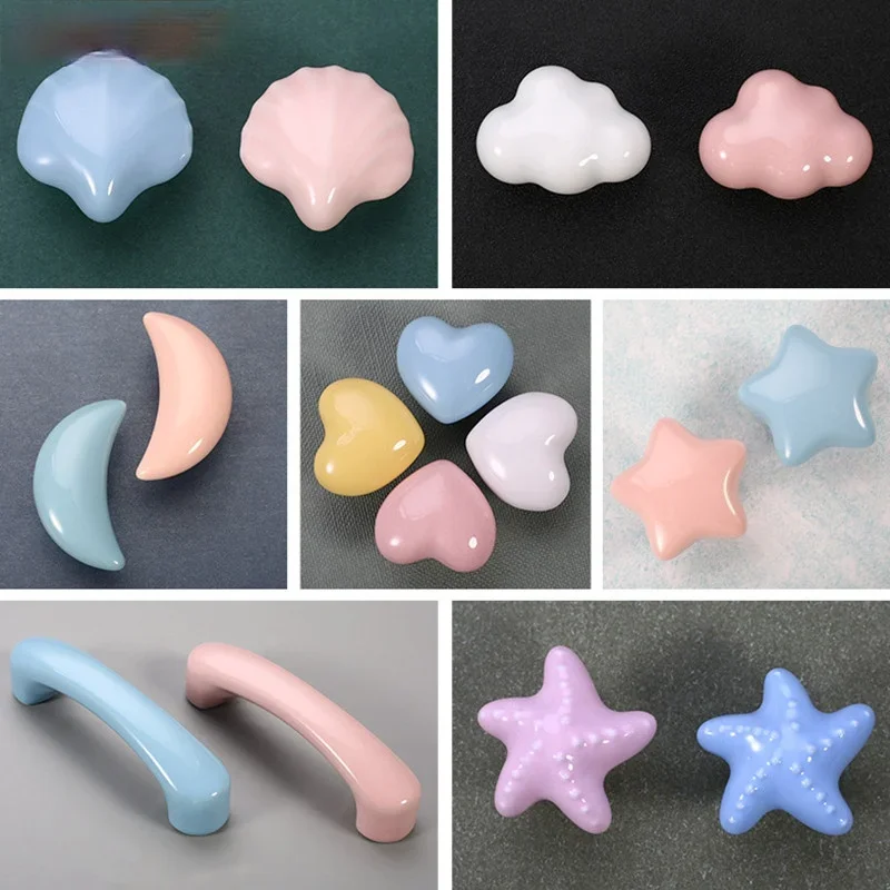 Cartoon Children Room Ceramic Cabinet Knobs Moon Star Wardrobe Handle Garden Door Handle Cabinet Handles for Kids Drawers furniture handles