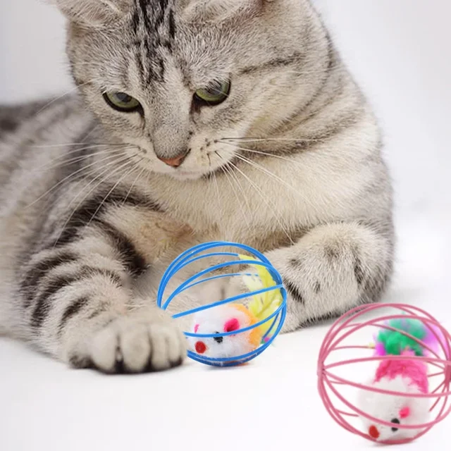 Funny Feather Mice Ball Cage For Kitten Creative Playing Toys Pet Products Play Cat Mouse Toy игрушки для кошек Funny Feather Mice Ball Cage For Kitten Creative Playing Toys Pet Products Play Cat Mouse Toy игрушки для кошек