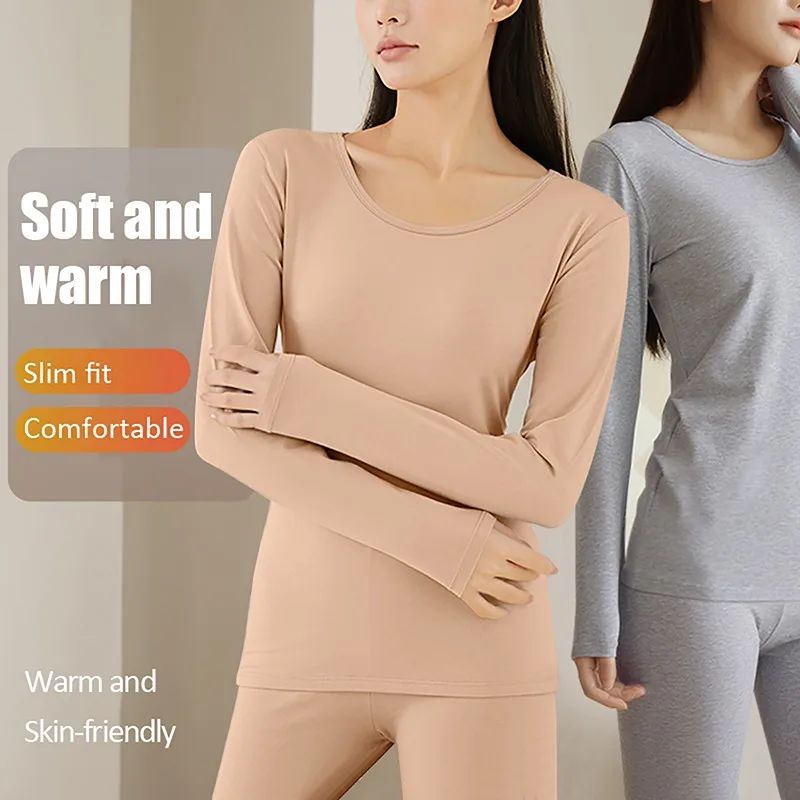 Autumn Winter Women's Thermal Underwear Set Long Johns Base Layer Fleece Lined Soft Top Bottom 2 Pieces Set Thermal Sets