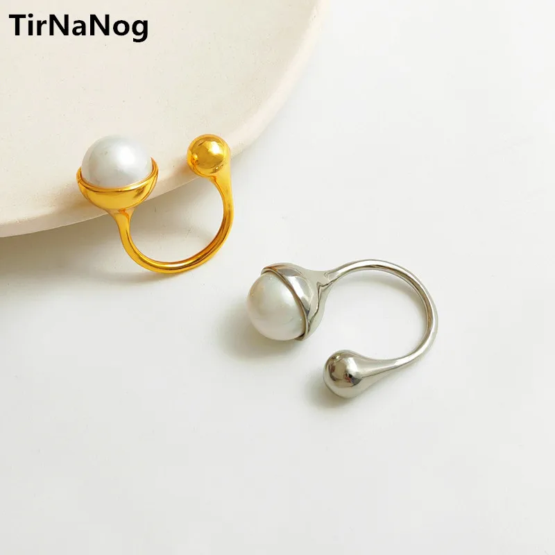 

European and American Fashion Exaggerated Retro Copper Ring Opening Contracted Classic Baroque Imitation Pearl Index Finger Ring