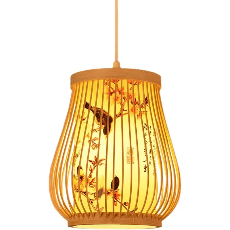 Lampadario In Bambù Intrecciato Stile Giapponese - Paralume In Rattan E Vimini, Regolabile, E27 (30x25 Cm) - 3