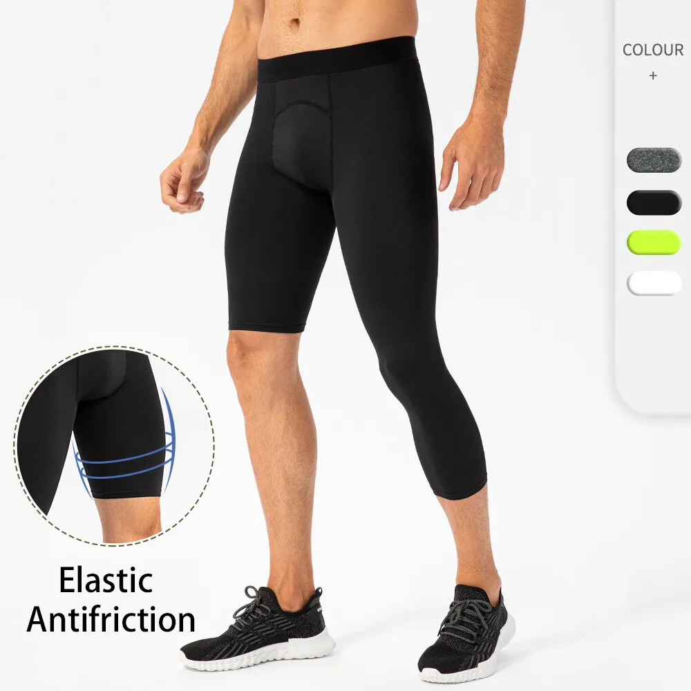 

Men Right Short Left Long Basketball Leggings Training Capri Pants Quick Dry Asymmetric Compression Tights Fitness Sport Bottoms