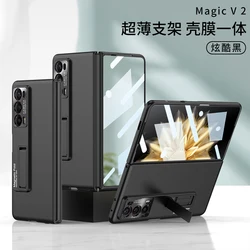 Shockproof Armor Case with Tempered Glass and Stand - Matte Hard Cover for Honor Magic V2 (Plastic Case1)
