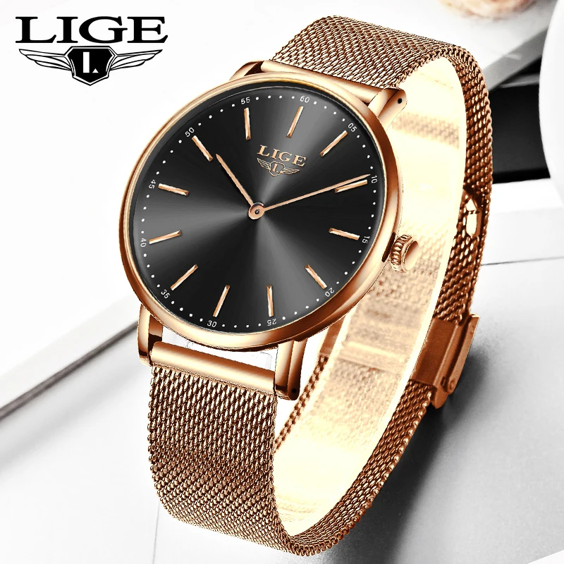 LIGE Fashion Luxury Watch Business Mesh Belt Quartz Watches for Men Wristwatch Casual Sport Waterproof Simple Clock Reloj Hombre