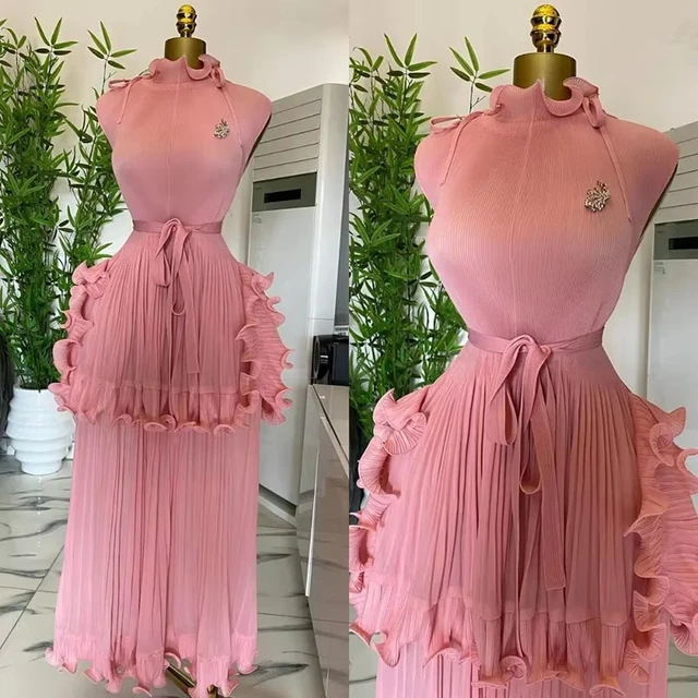 Miyake Pleated Dress Women Round Neck Sleeveless Solid Color Loos Style Patchwork New Tide 2025 Dresses 1