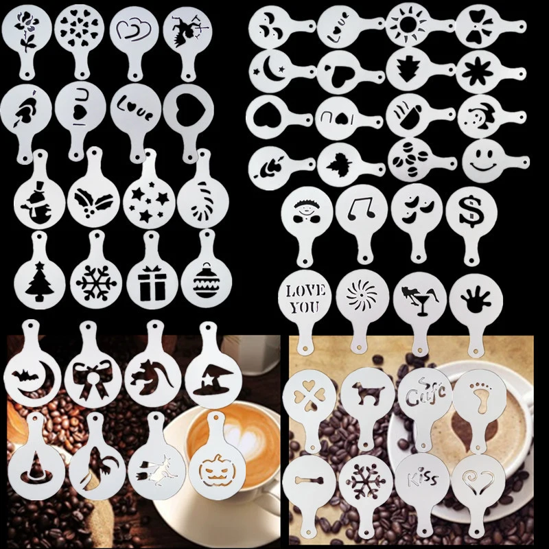 Description Picture 6 of item8pcs Christmas Coffee Printing Mold Cappuccino Latte Drawing Mold Coffee DIY Art Stencils Spreading Tool