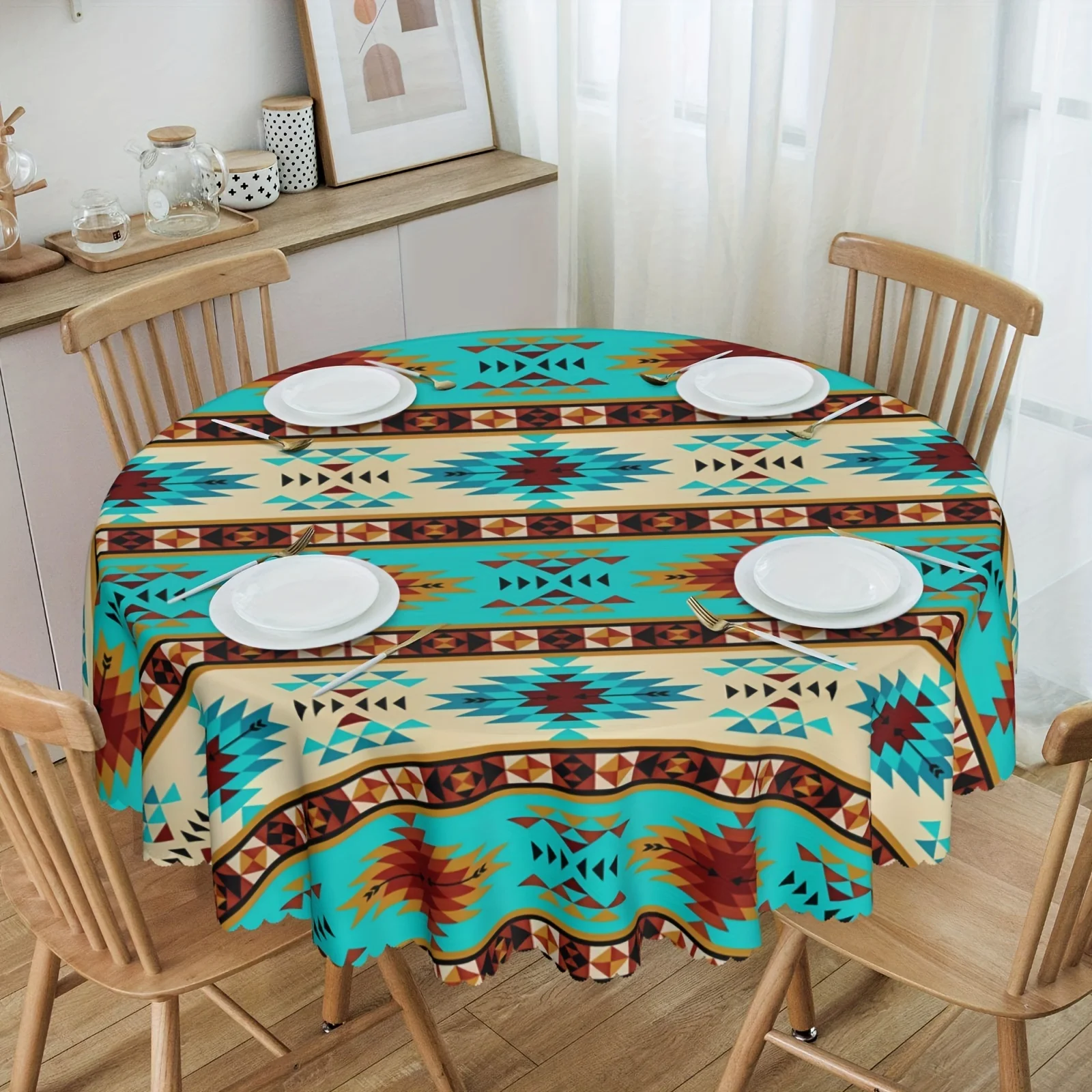 

Bohemian Geometric Mandala Print Home Kitchen Living Room Dustproof Round Tablecloth Outdoor Picnic Party Decoration Accessories