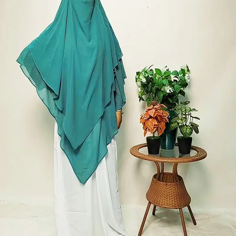 3 Layers Khimar for Muslim Women Chiffon Headscarf Islamic Clothing Long Overhead Hijab Scarf Hijabs Niqab Ramadan Eid jubah