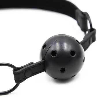 Sex Open Mouth Gag Ball Black PU Leather Strap Bdsm Gag with Open Holes Slave Sexy Bondage Restraints Sex Toys for Women Couples 4