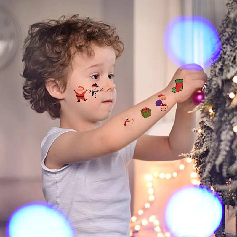 10Sheets Christmas Cartoon Pattern Tattoo Stickers Santa Claus Glow In The Dark Waterproof Temporary Tattoos Xmas Party Decor