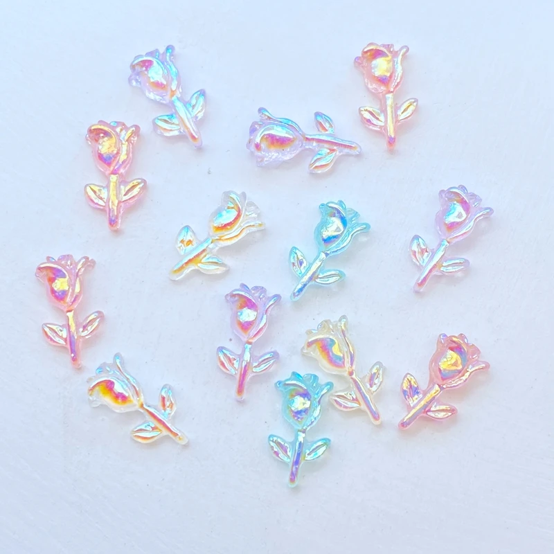 100Pcs New Cute Mini Shiny Little Rose Resin Figurine Crafts Flatback Cabochon Ornament Jewelry Making Hairwear Accessories