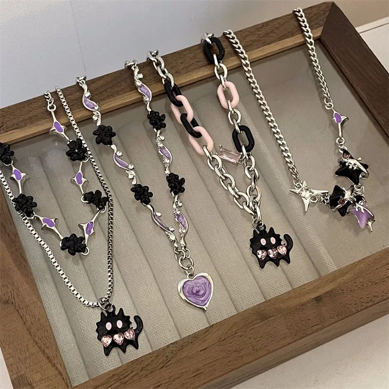 

Y2k Purple Love Heart Women's Necklace Sweet Romantic Fashion 2023 Daily Casual Party Necklace For Women Jewelry Accessories New