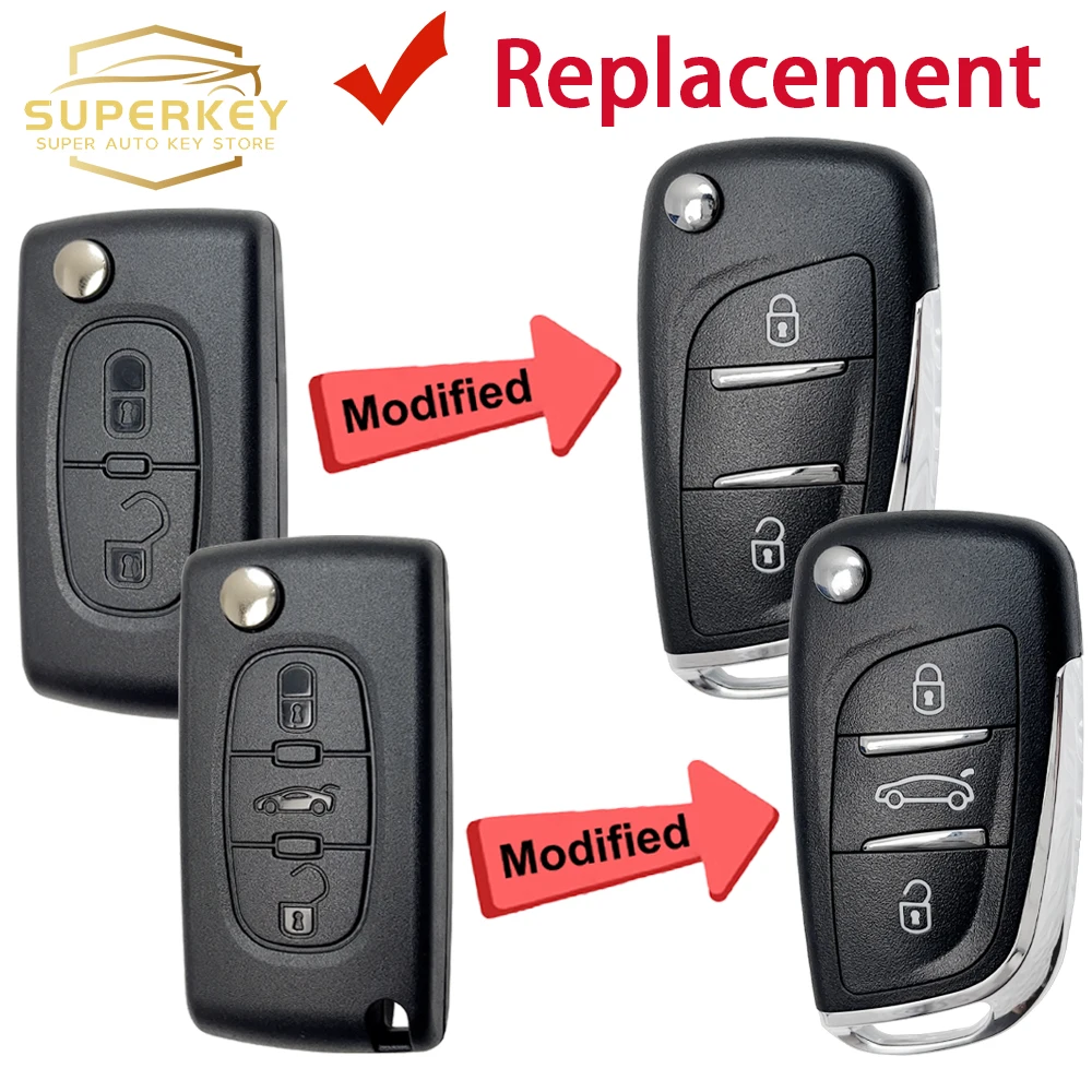 

SUPERKEY для Citroen C2, C3, C4, C5, Berlingo для Peugeot 207, 307, 308, 407, 607, модифицированный чехол для автомобильного ключа с дистанционным управлением, флип-чехол для HU83, VA2, лезвие