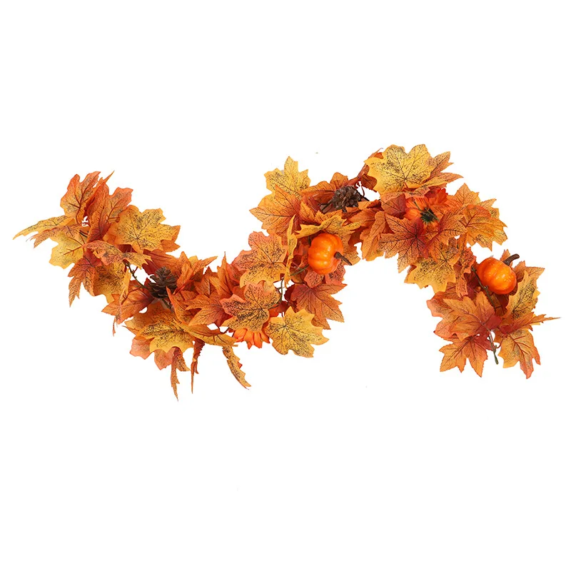 

1M Artificial Autumn Maple Leaves Garland Fall Pumpkin Sunflower Home Garden Wall Doorway Backdrop Fireplace Wedding Table Decor