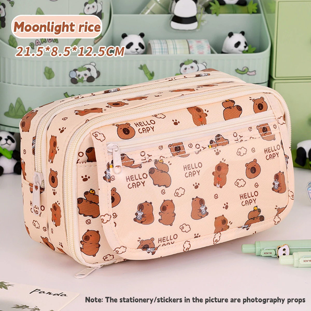 LJCZKA Astuccio Grande Capacità Gatto E Panda 3D - Portapenne Scuola Con Scomparti, 22x11x8 Cm, Regalo Bambina