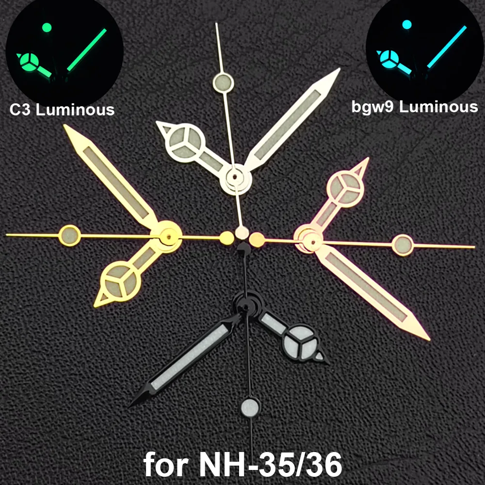 Silver/Gold/Rose Gold Watch Hands with Green Cyan Luminous Finish - Premium Timepiece Accessory