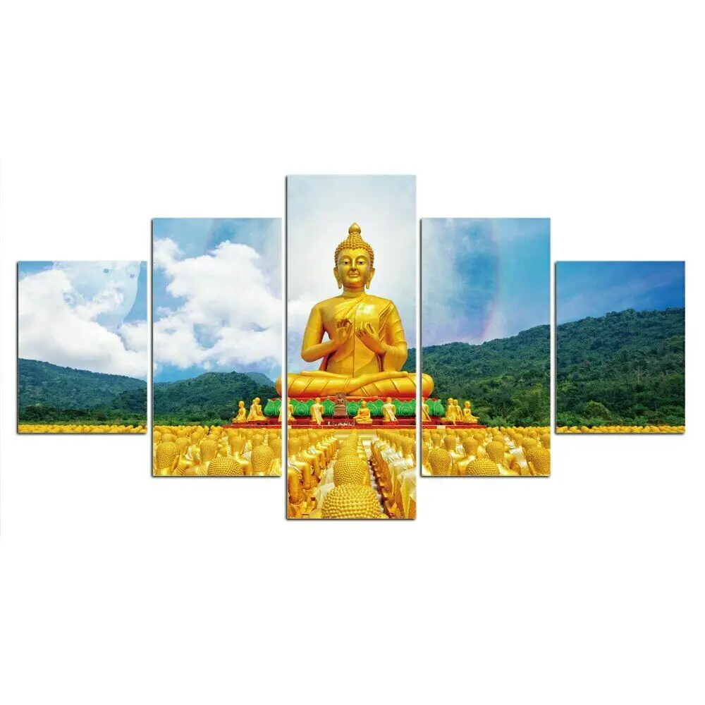 

5Pcs Gold Buddha Temple Zen Decor 5 Pieces Art No Framed 5 Panel Pictures Paintings Poster Home Decor Room Decor Modern