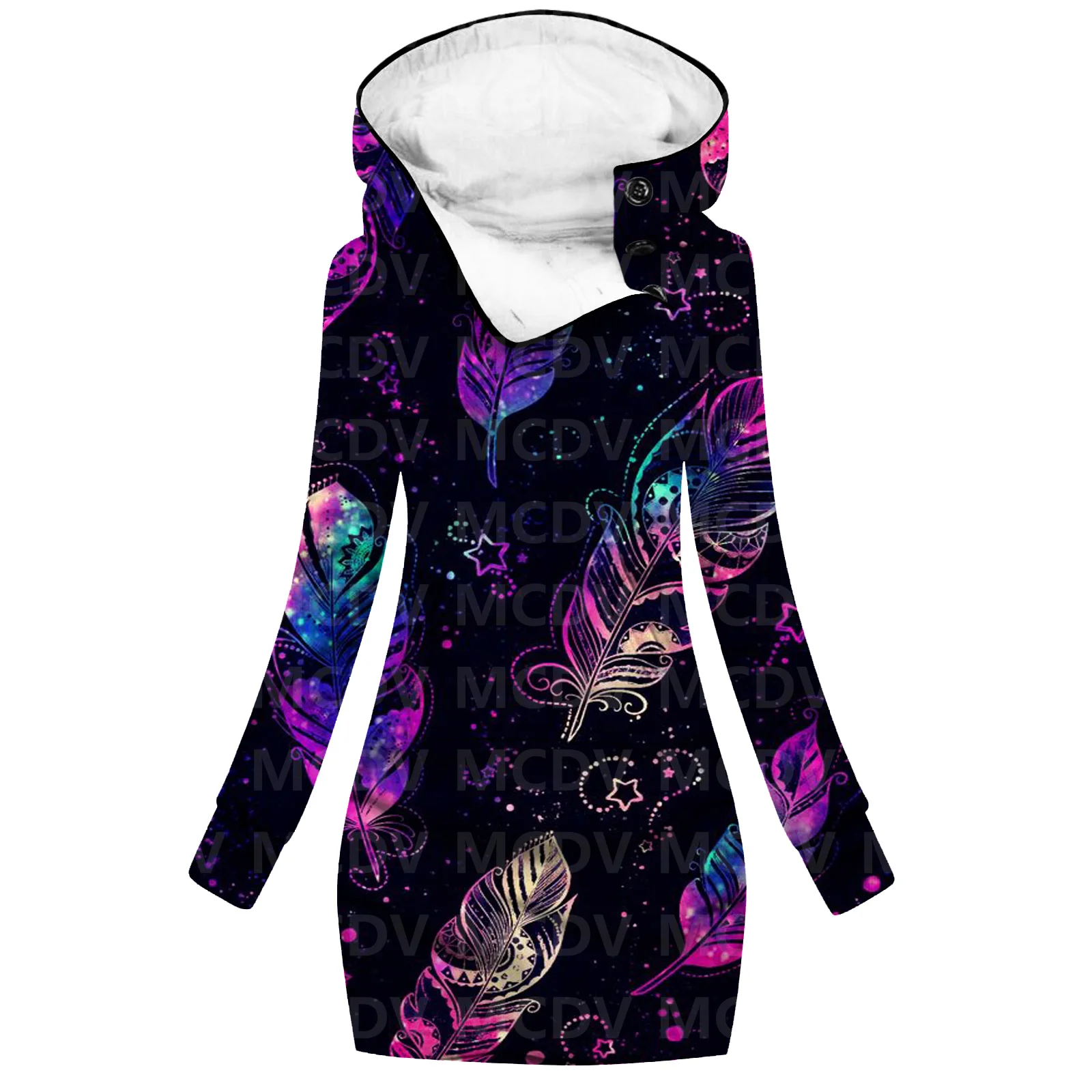 Feather 3D Printed Hoodie Dress Novelty Hoodies Women Casual Long Sleeve Hooded Pullover Tracksuit