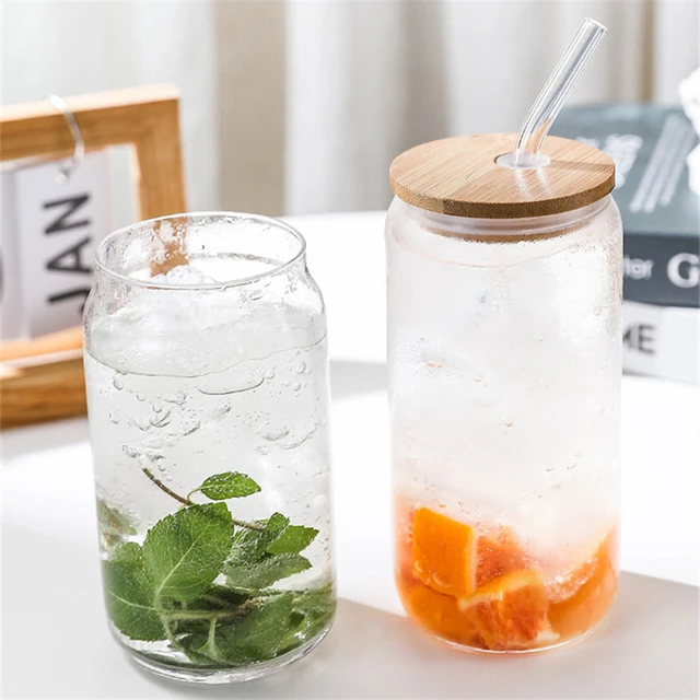 Tasse en verre transparent avec couvercle et paille – Image 2