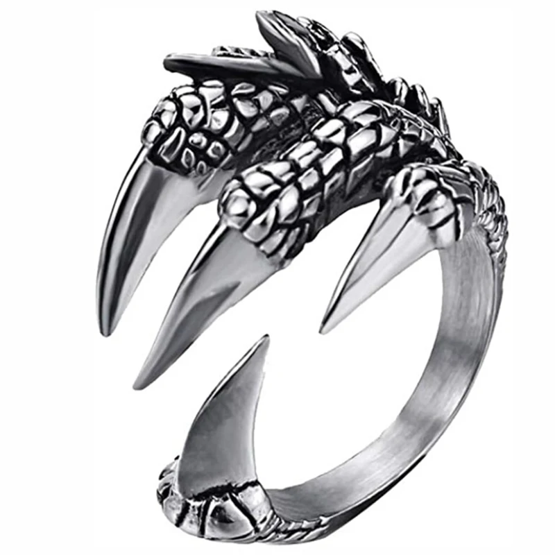 Stainless Steel Vintage Dragon Claw Adjustable Opening Ring Tibetan Silver Eagle Animal Rings for Men Women stainless steel ring tibetan silver rings finger ring silver ring opening ring adjustable rings animal ring