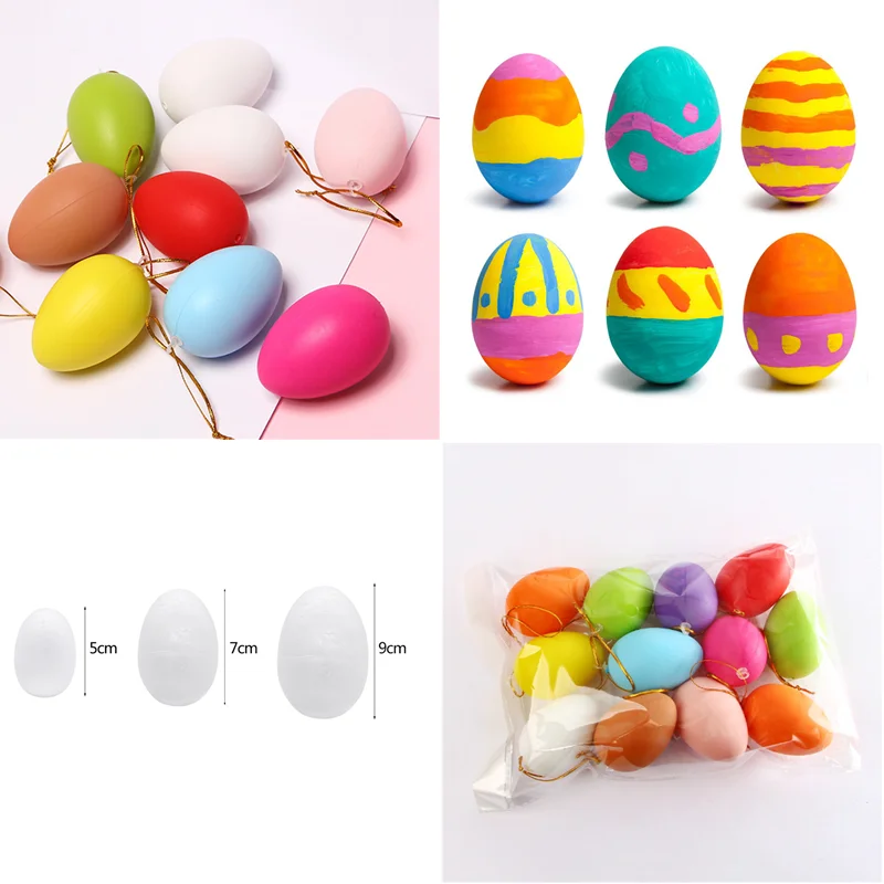 Colorful Plastic/White Foam Easter Eggs Pendant Ornament Easter Party Home Decor Supplies DIY Hand Painting Egg Crafts Kids Toys