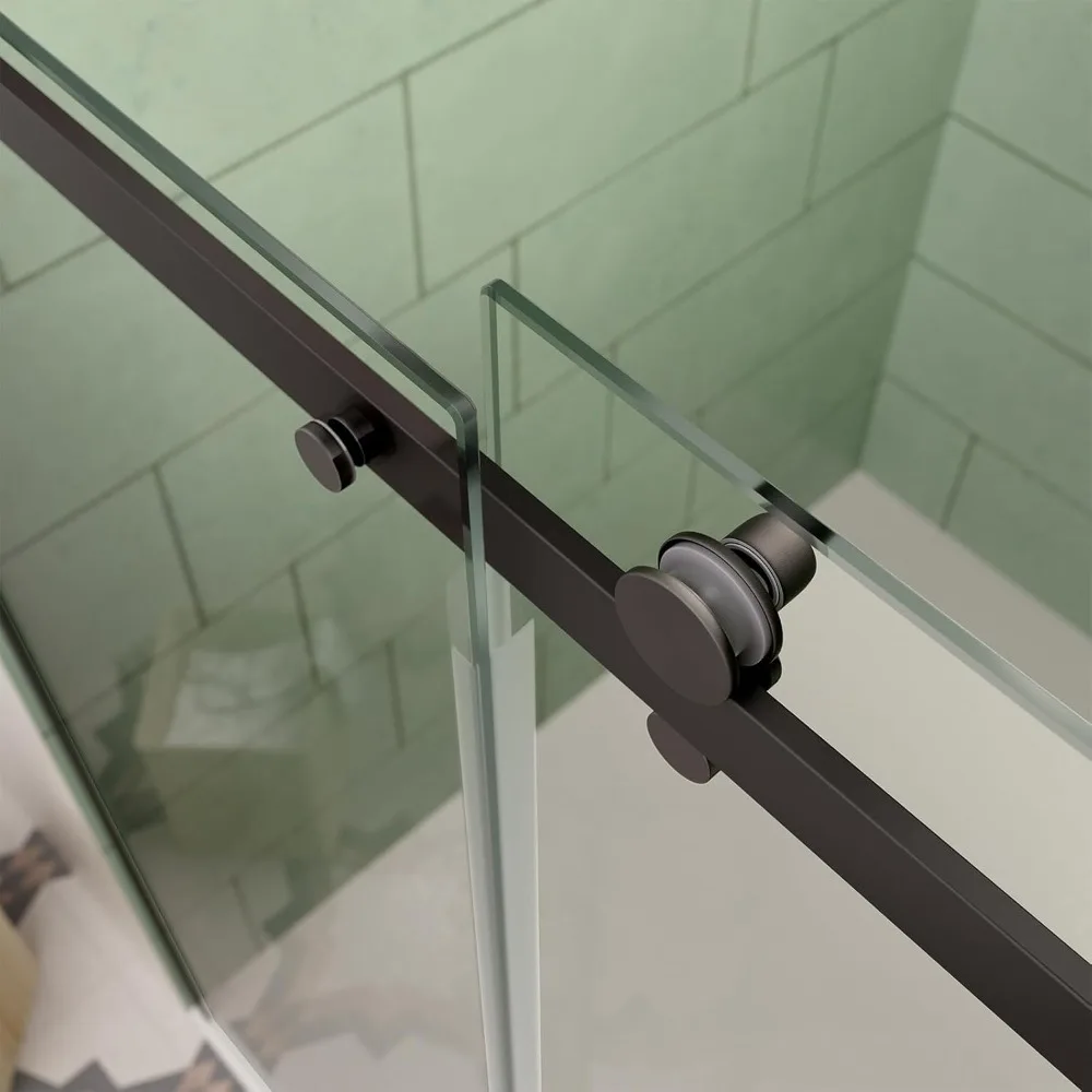 Shower Door, 56-60 in. W X 74 in. H, Frameless Sliding, Reversible Installation, Clear SGCC Tempered Glass, Bathroom Shower Door 2
