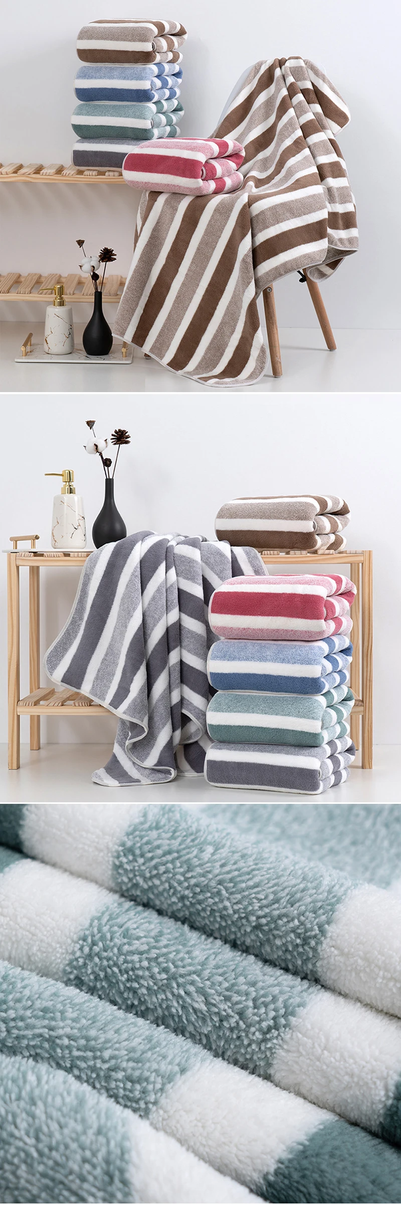 Description Picture 3 of itemThickened Striped Absorbent Bath Towel Soft Face Towel for Home Absorbent and Comfortable Couple's Large Towels Wrapping Towels