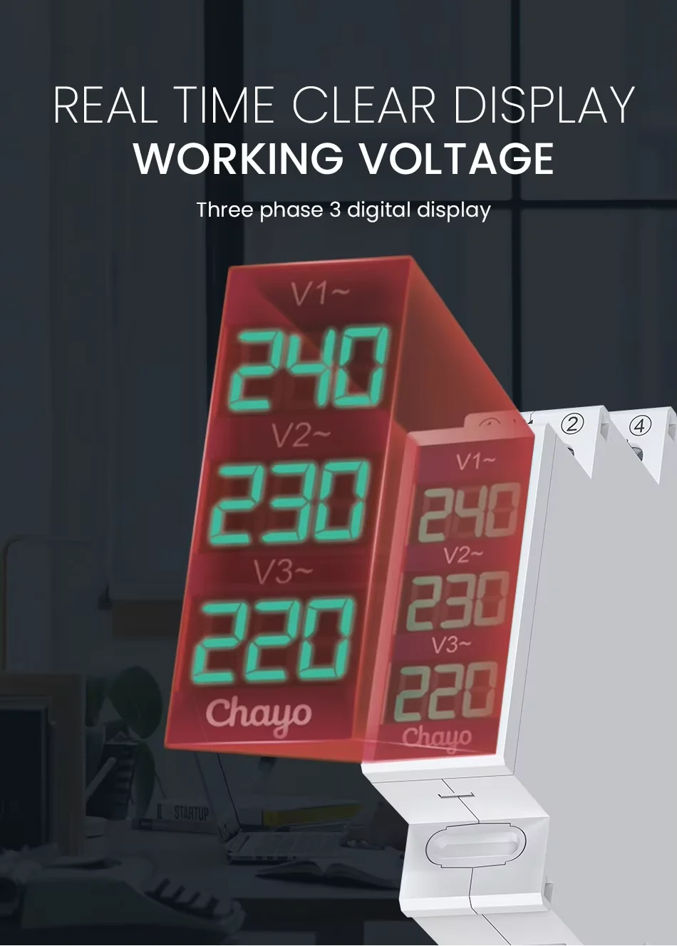 Compact Din Rail Voltage Meter with LED Digital Display (AC 60-450V)